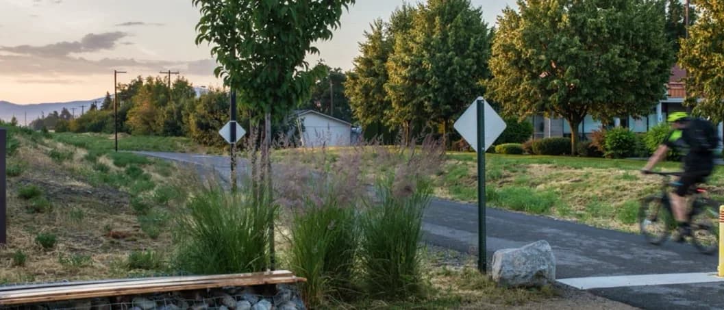 The paved Appleway Trail where it crosses University Road in Spokane Valley.